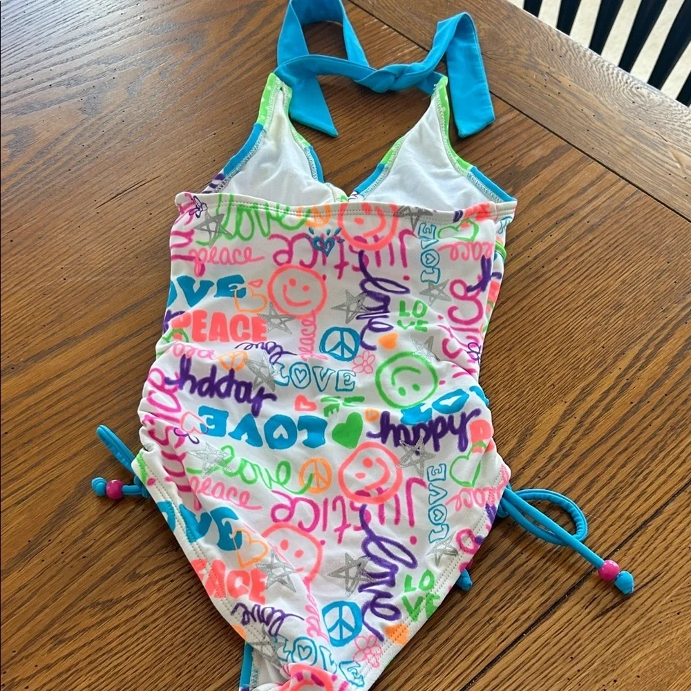 Justice Multicolor Graphic Kids Swim One Piece